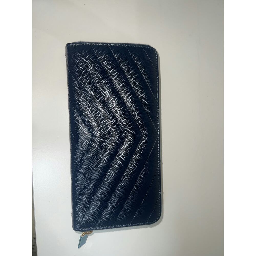 Saint Laurent Monogram Quilted Leather Zip Wallet in Navy - Picture 2 of 6